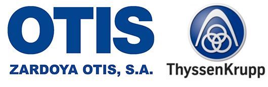 Logotipos de Otis, Zardoya Otis y ThyssenKrupp en azul sobre fondo blanco.