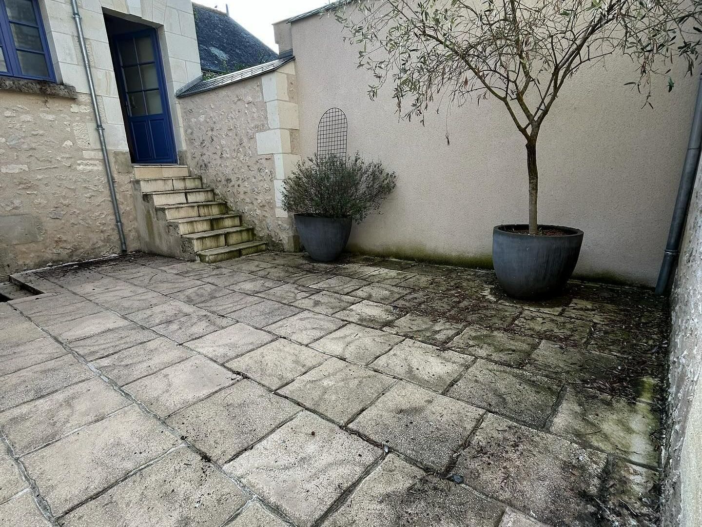 Terrasse et escaliers avant nettoyage.