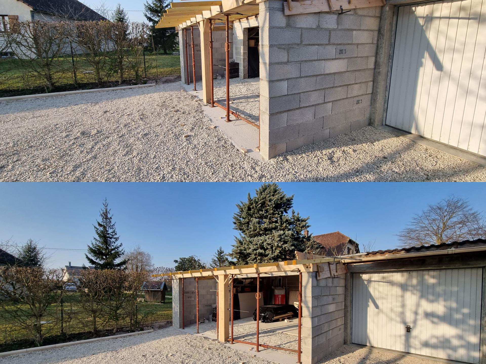 Extension de garage en parpaing en cours de réalisation