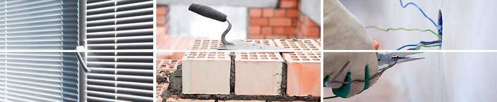 Un collage de tres fotografías de un edificio en construcción.
