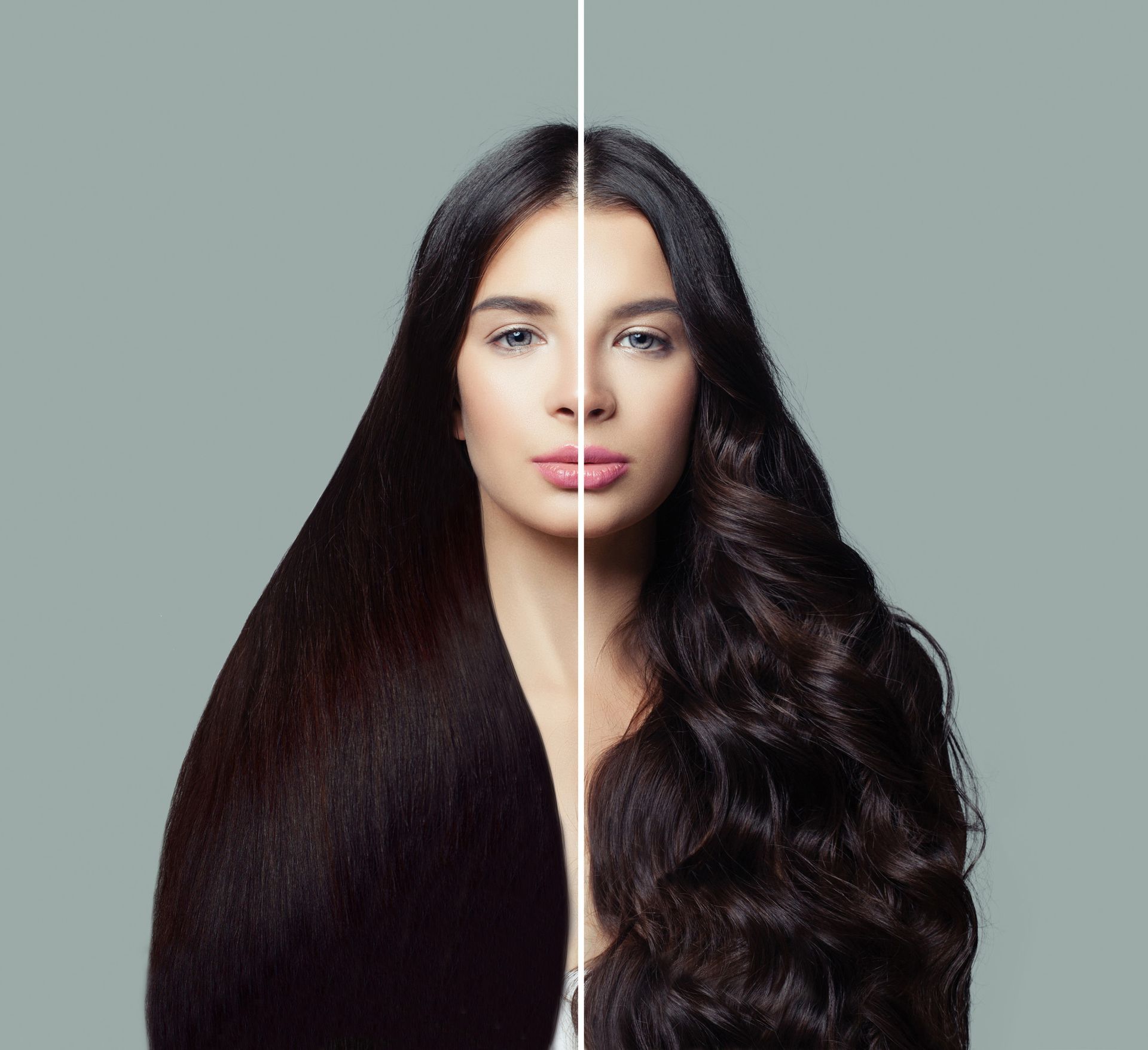Se muestra el cabello de una mujer antes y después de ser alisado.