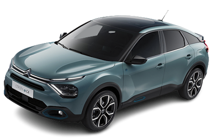 Citroën C4 crossover verte avec toit noir, garée en biais.