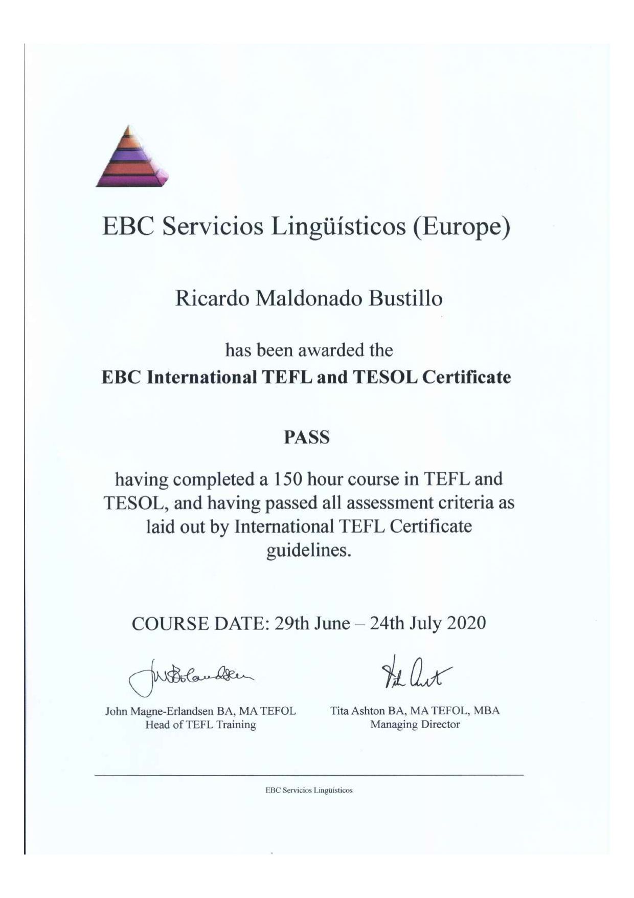 Un certificado blanco con un triángulo rosa encima.