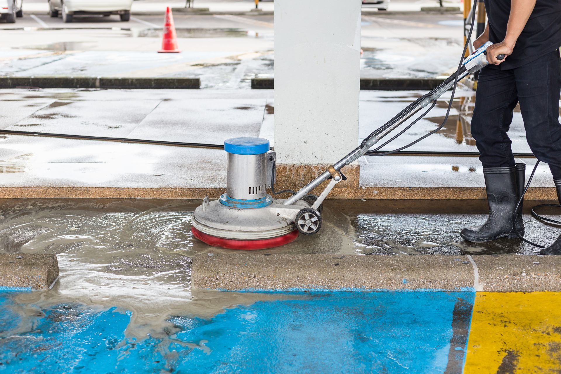 Plan serré sur une shampouineuse dans un chantier.