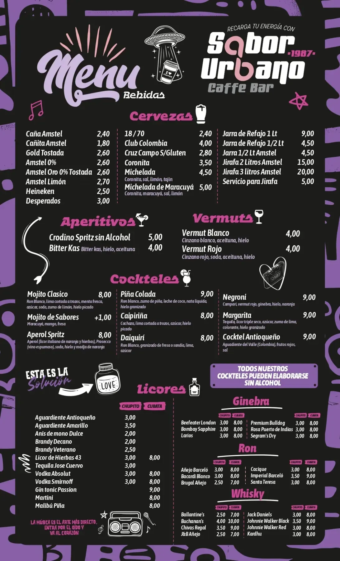 Tablero de menú para el bar 