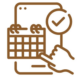 A hand is pointing at a calendar on a cell phone.