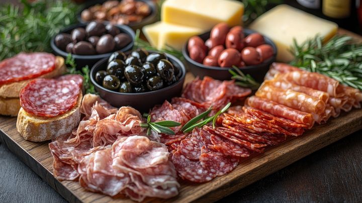 Une planche de charcuterie