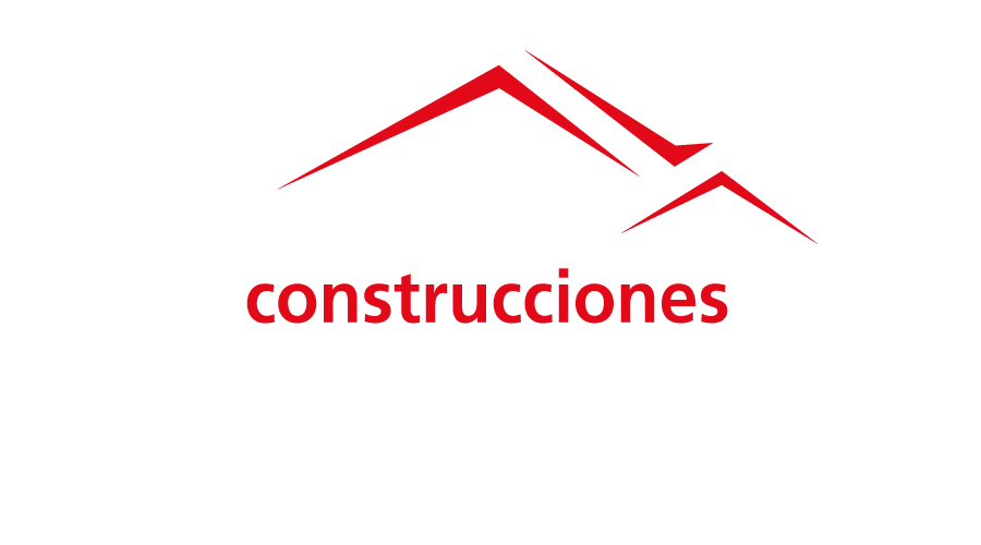 Logo de construcciones en rojo con silueta de techo sobre fondo blanco