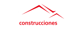 Logo de construcciones en rojo con silueta de techo sobre fondo blanco