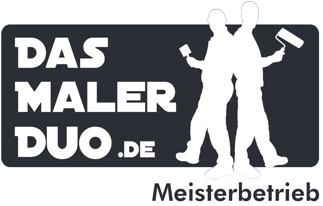 das Logo für das Malerduo.de zeigt zwei Männer , die mit Farbrollern stehen