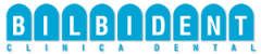 Un logotipo azul y blanco para una clínica dental.