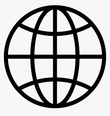 Schwarzes Globus-Symbol mit Breiten- und Längengrad-Gitterlinien auf weißem Hintergrund