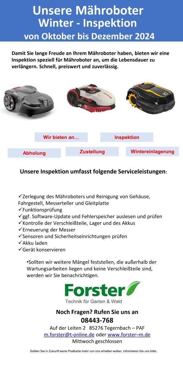 Husqvarna Flyer Mähroboter Winter-Inspektion