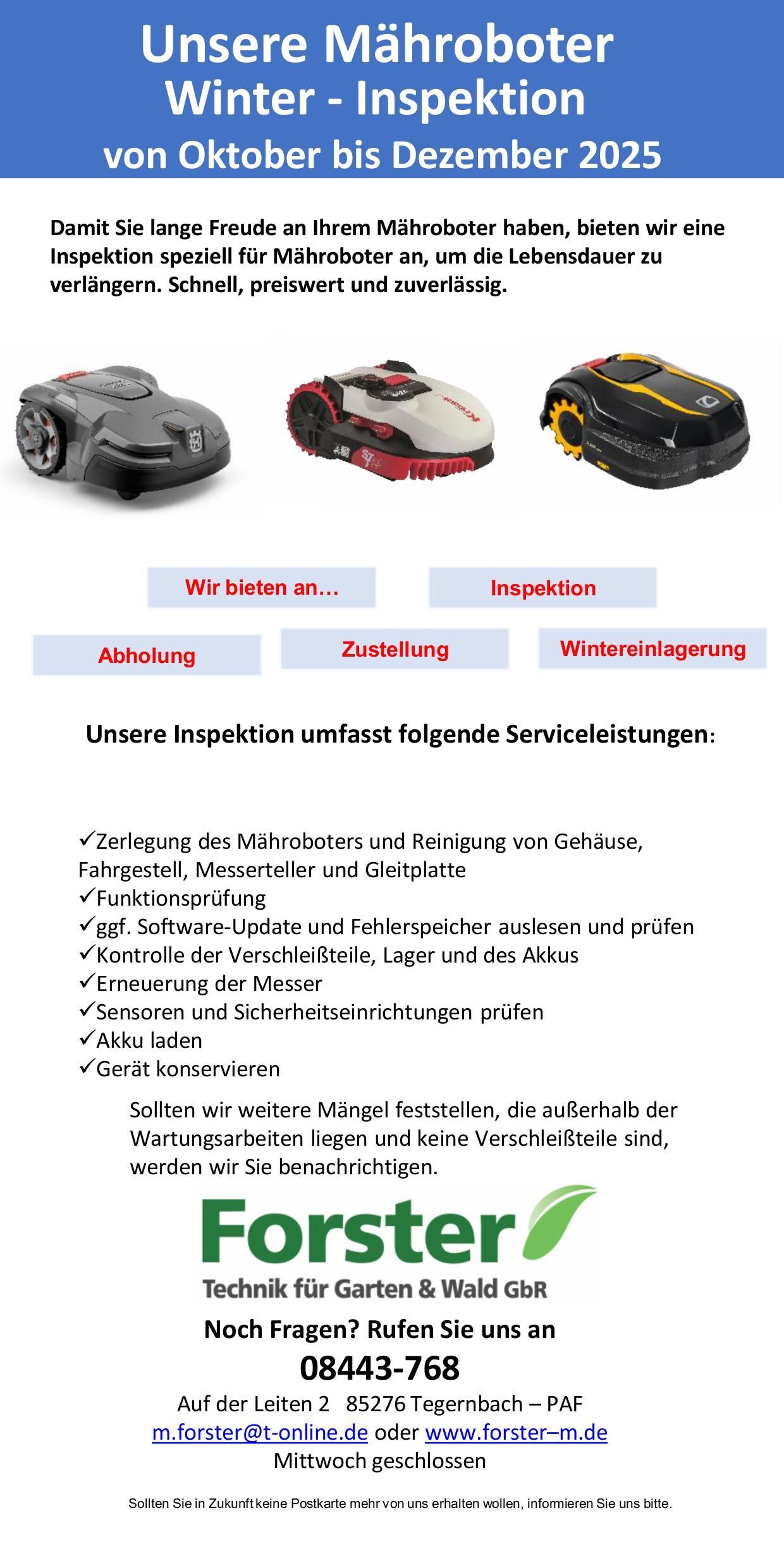 Flyer Mähroboter Winter-Inspektion