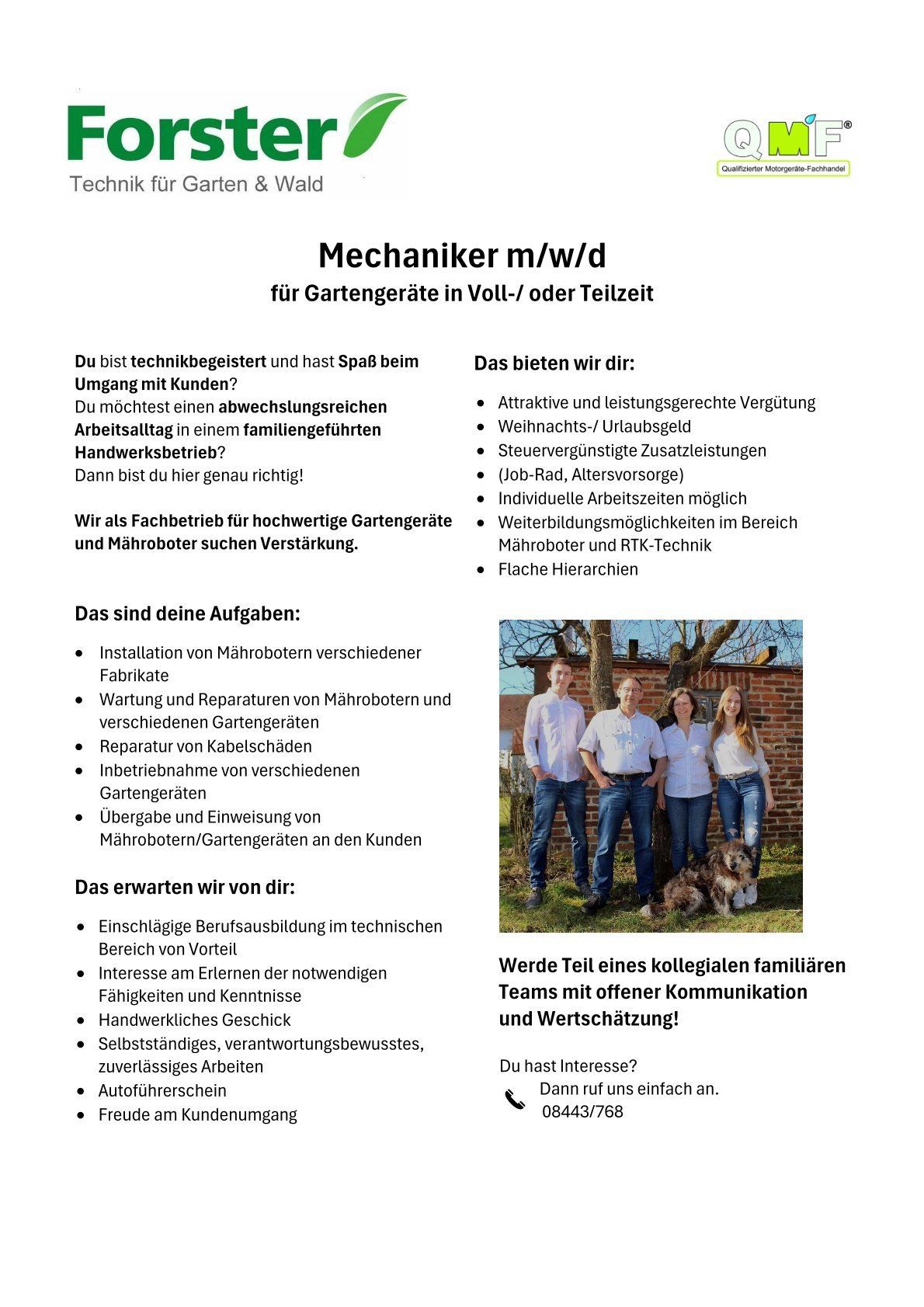 Stellenausschreibung Mechaniker m/w/d | Forster Pfaffenhofen an der Ilm