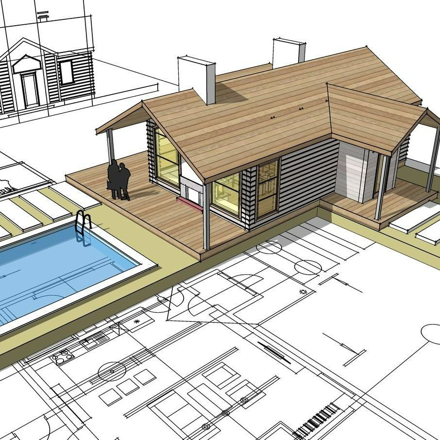 Plan de maison, piscine et d'extérieurs