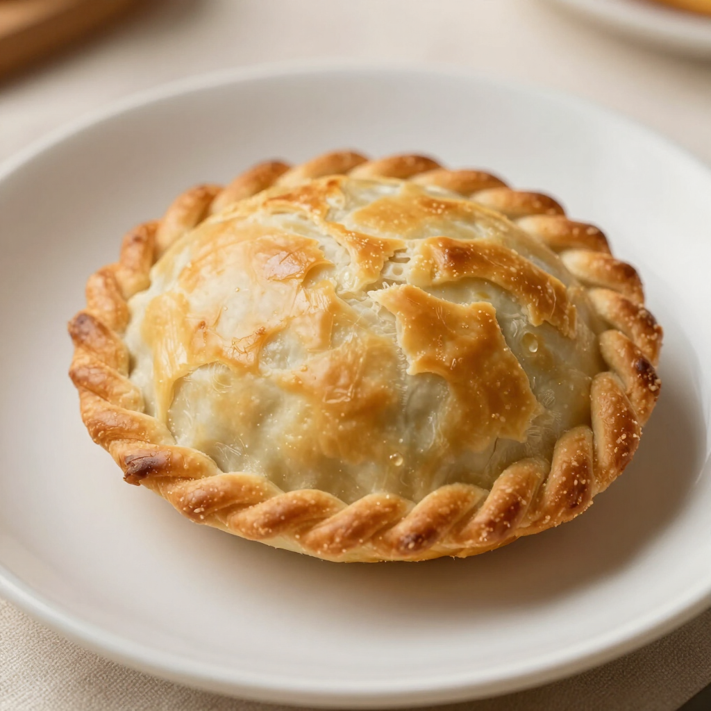 Empanada dorada en un plato blanco