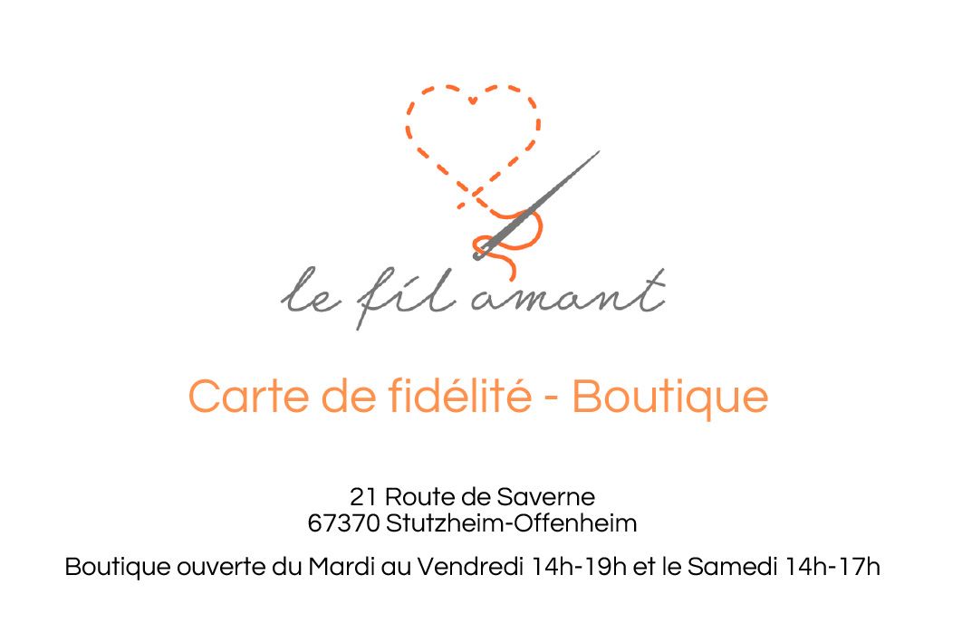 Carte de fidélité orange et blanc pour la boutique « Le Fil Amant ».