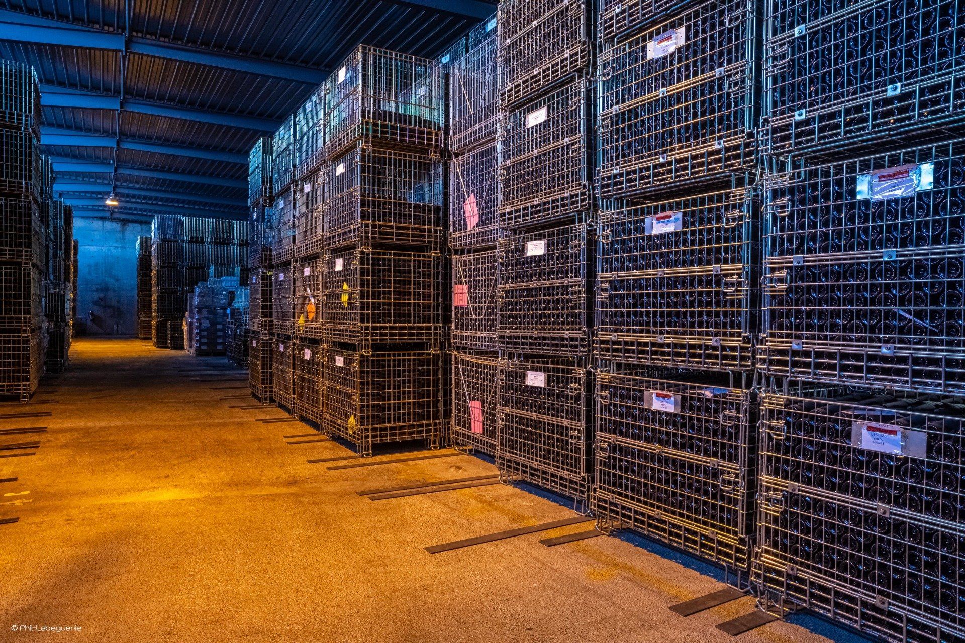 Bouteilles de vin rouge stockées