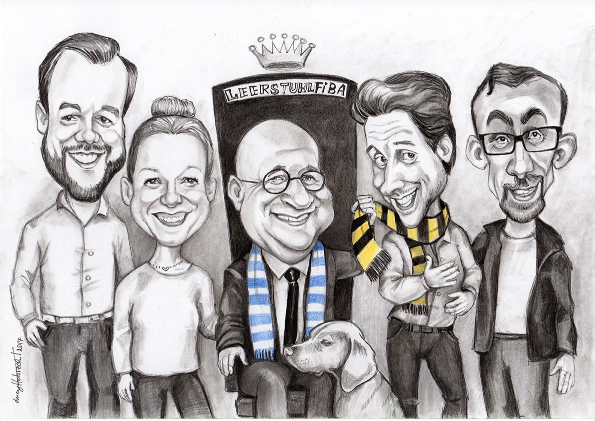 eine Karikatur einer Familie , die nebeneinander steht .