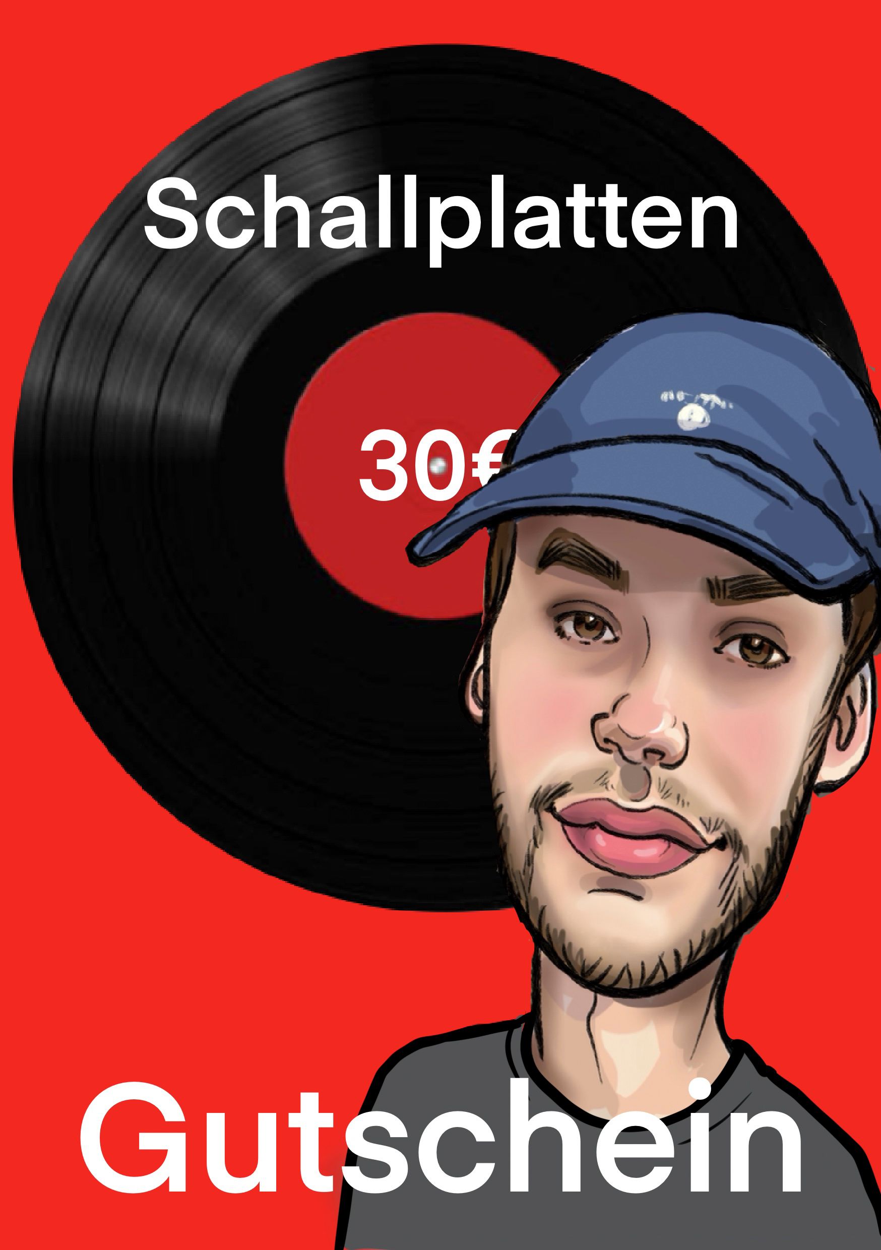 ein Mann in einem blauen Hut steht vor einem schallplattenschild