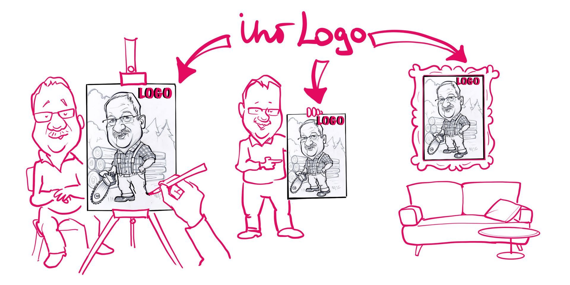 eine Zeichnung eines Mannes , der auf einer Staffelei steht .