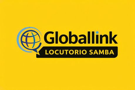 Logotipo de Globelink sobre fondo azul: icono de globo terr&aacute;queo dentro de un