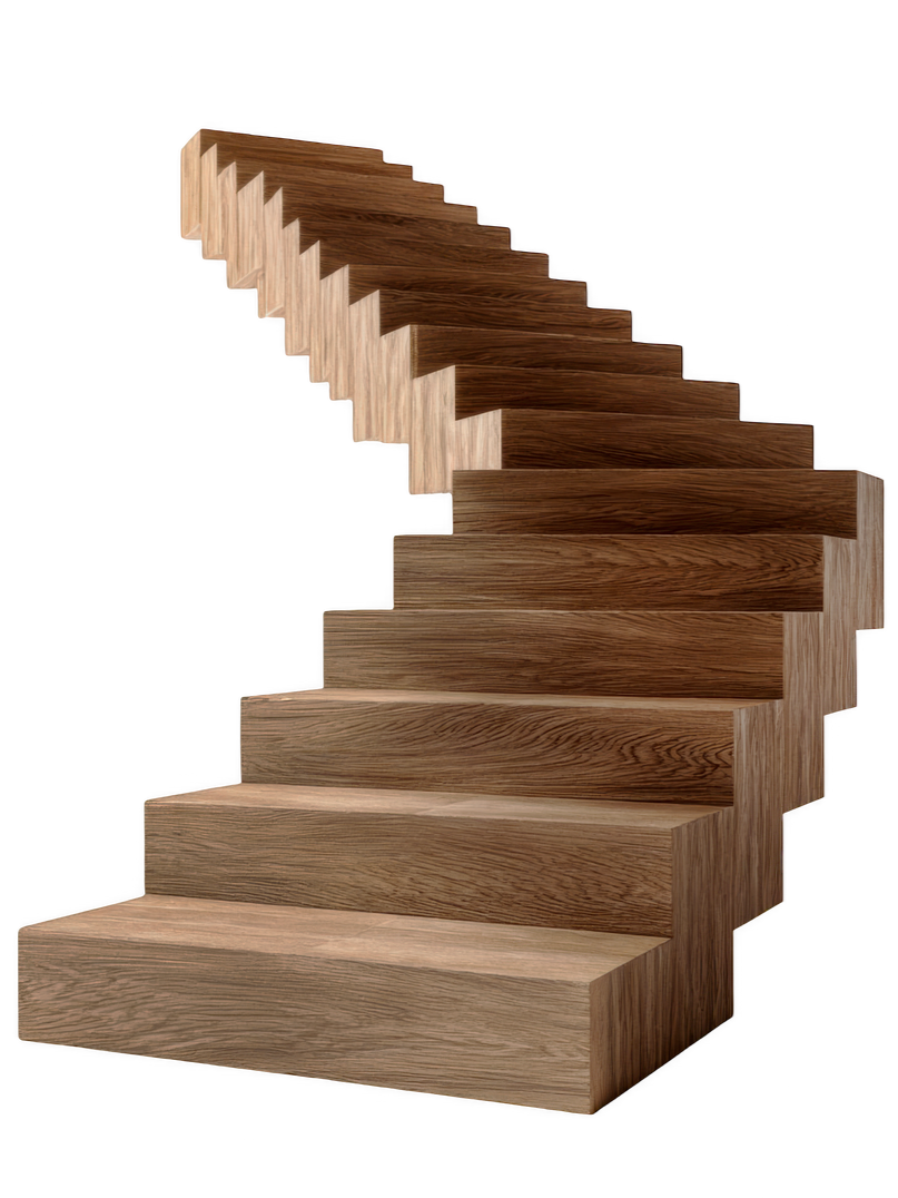 Escalier en bois en colimaçon.