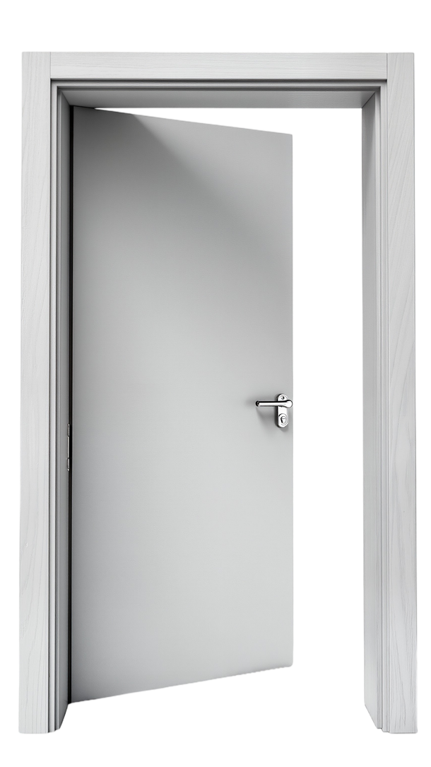 Porte intérieure blanche partiellement ouverte.