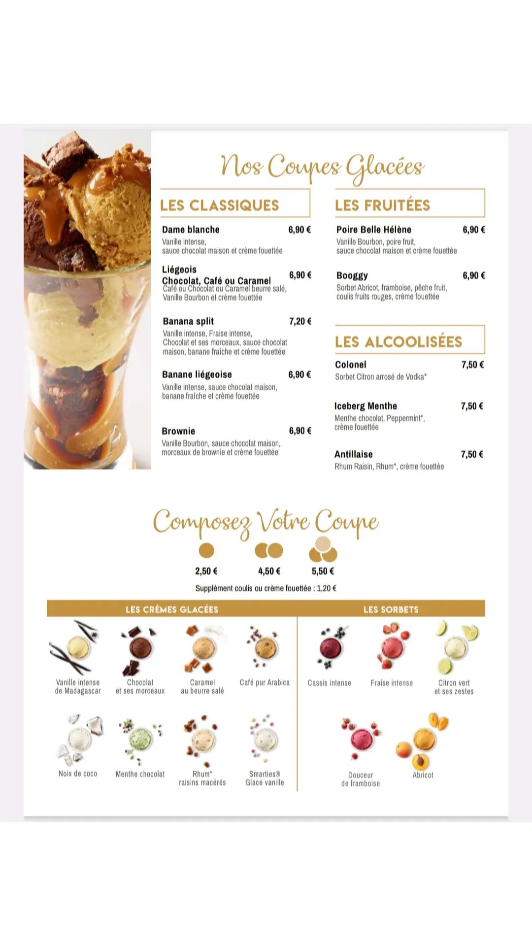 Carte des coupes glacées