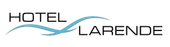 Hotel Larende logo with black text and a blue wave