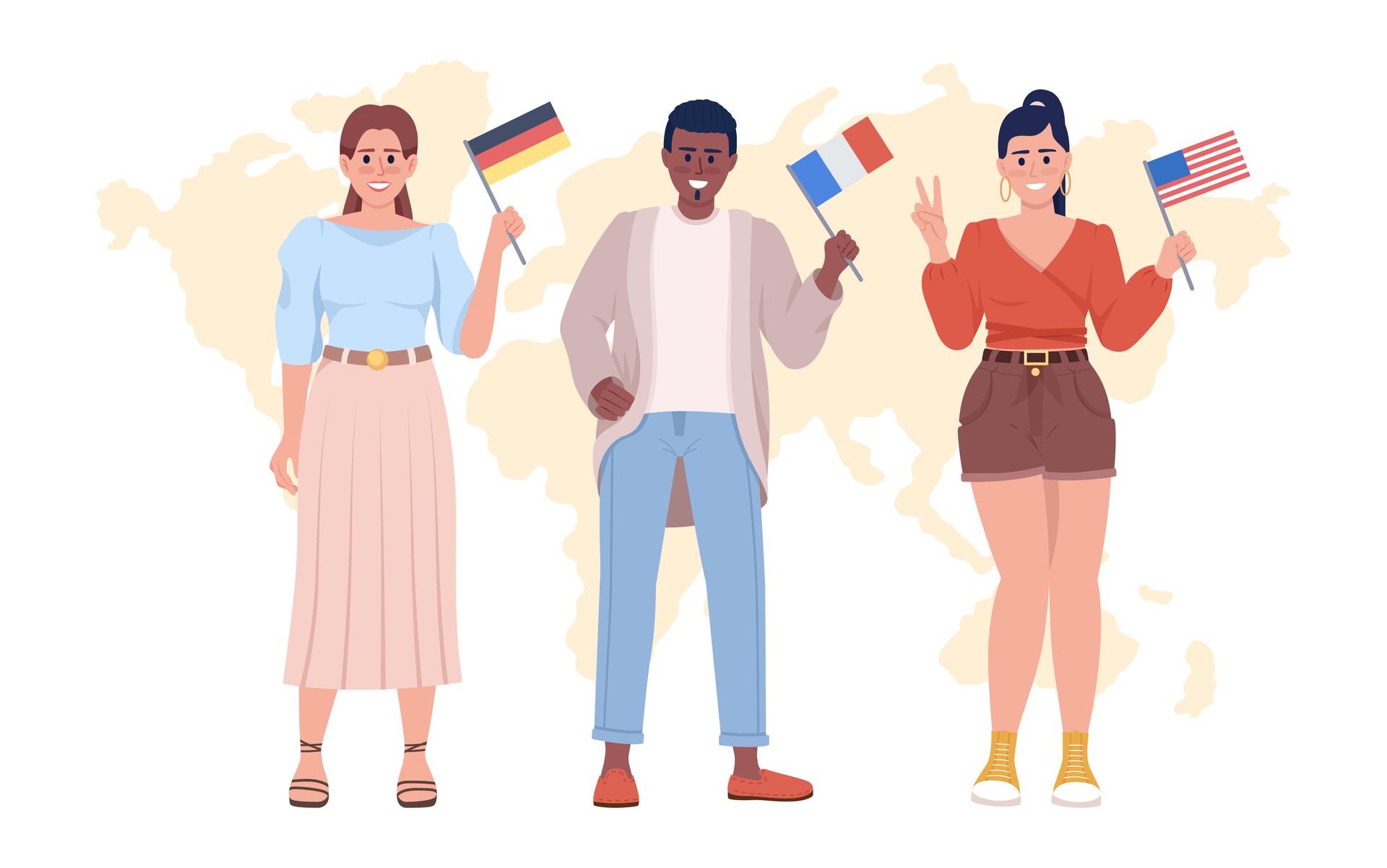 Eine Gruppe von Menschen steht nebeneinander und hält Fahnen.