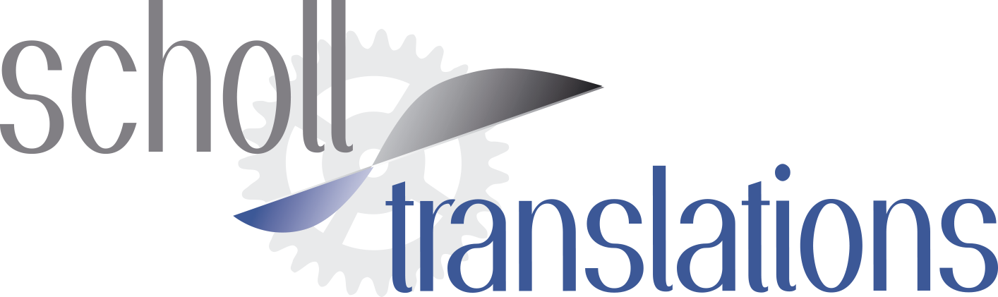 Ein Logo für scholltranslations mit einer Feder in der Mitte.