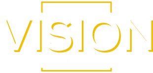 Das Wort „VISION“ in gelber, stilisierter Serifenschrift, eingerahmt von dünnen horizontalen Linien.