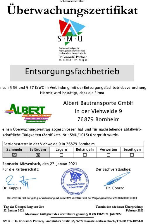 Albert GmbH 2021 Überwachungszertifkat