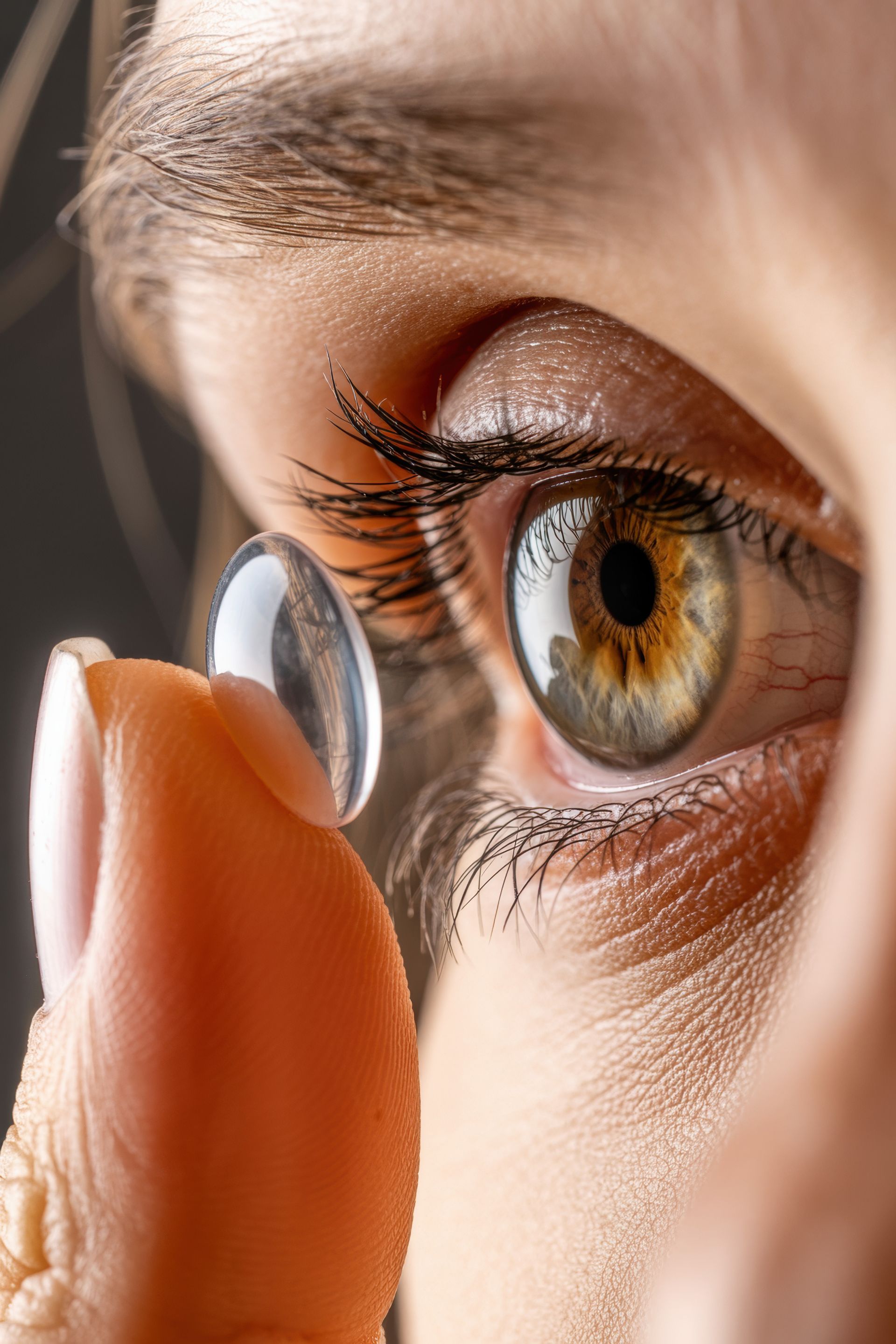 Une personne se mettant des lentilles de contact.