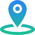 Icône d'épingle de localisation bleue et verte, marquant un point entouré d'un anneau.