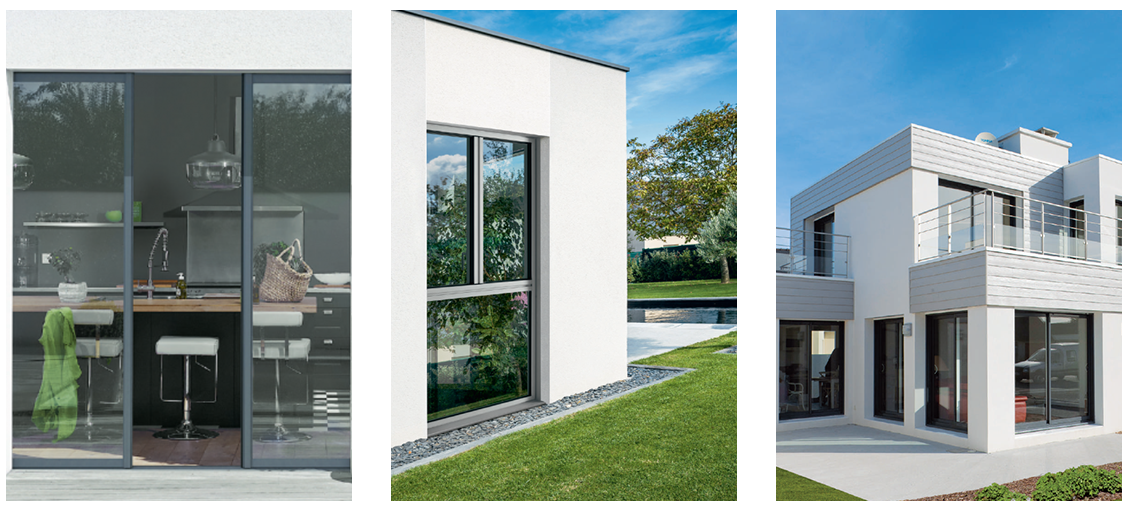 Montage photo de différentes fenêtres en aluminium