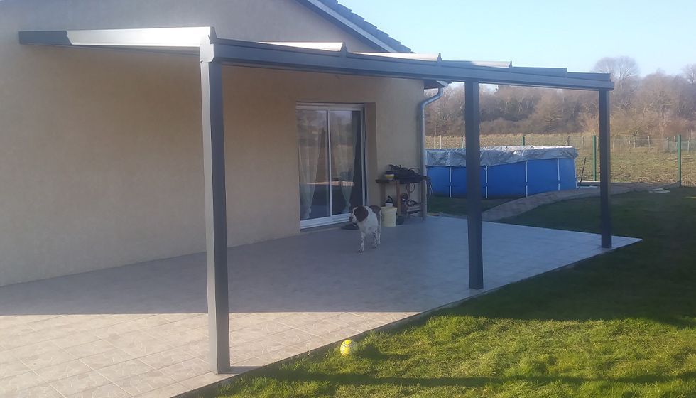 Un chien sur la terasse.