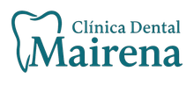 Logotipo de Clínica Dental Mairena que muestra un icono de un diente de color verde azulado junto al nombre de la empresa