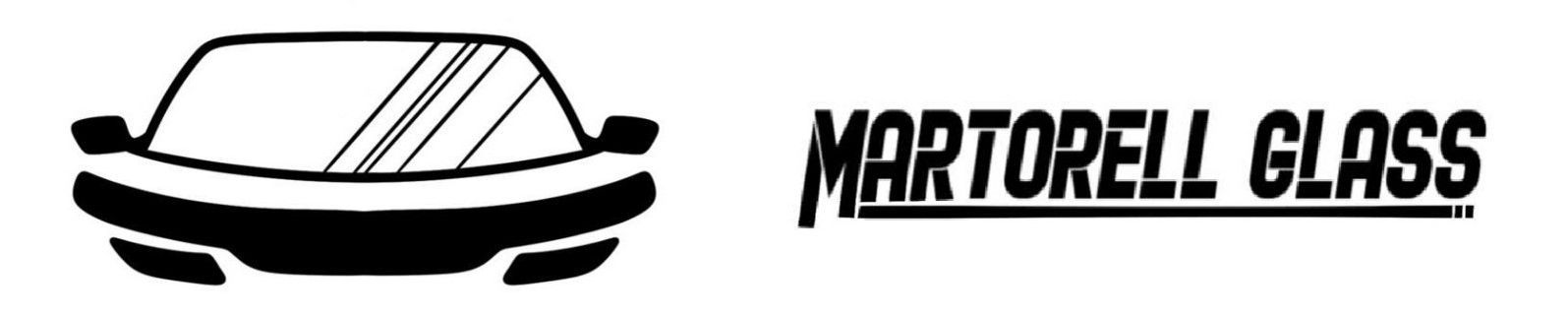 Logotipo de Martorell Glass: Silueta de coche con parabrisas y el nombre de la empresa debajo.