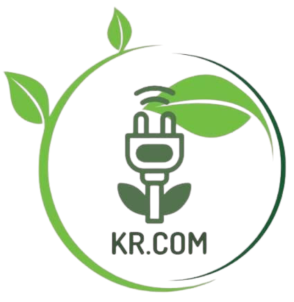 Un logo pour kr.com avec une plante et une prise