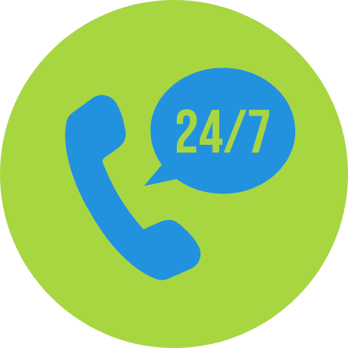 Une icône de téléphone avec une bulle de dialogue indiquant 24/7