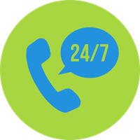 Une icône de téléphone avec une bulle de dialogue indiquant 24/7