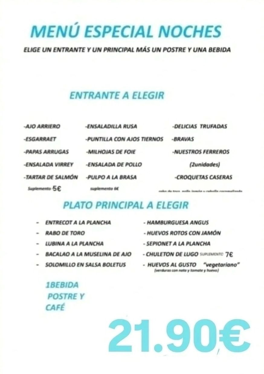 Menú Especial noches