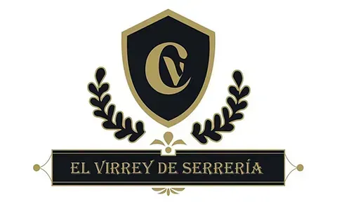 Logotipo de El Virrey de Serrería: un escudo negro y dorado con las letras 