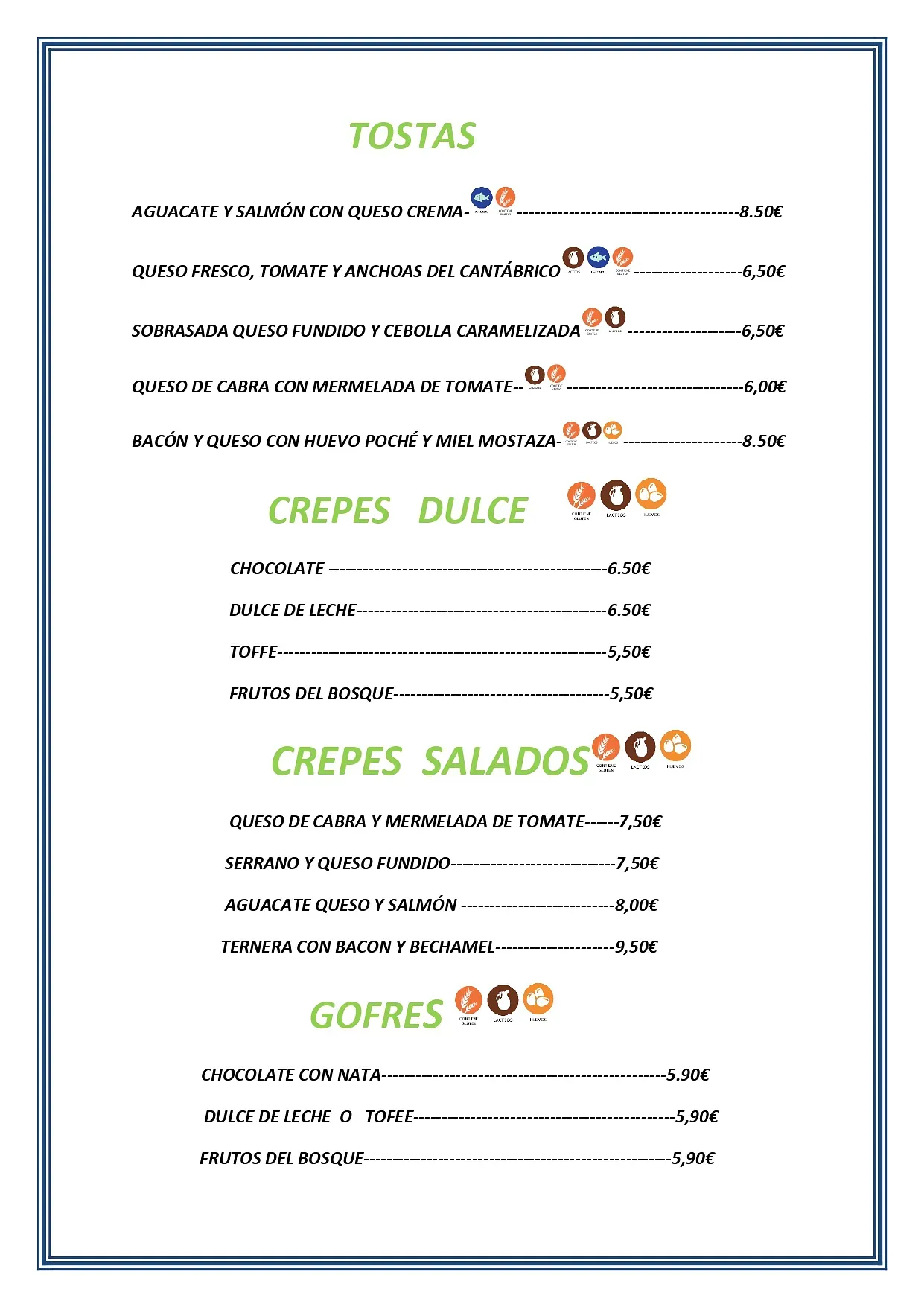 Tortas, crepes,  gofres