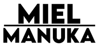 Un logotipo en blanco y negro para miel manuka sobre un fondo blanco.