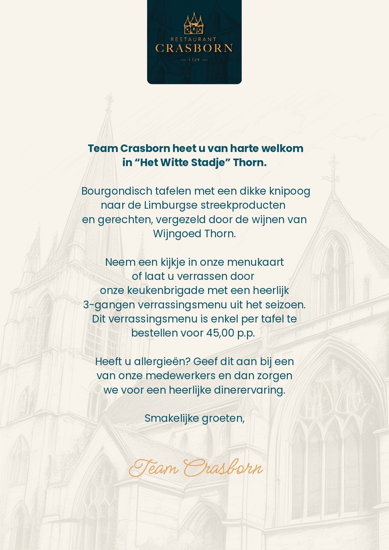 Dinerkaart Hotel Restaurant Crasborn 