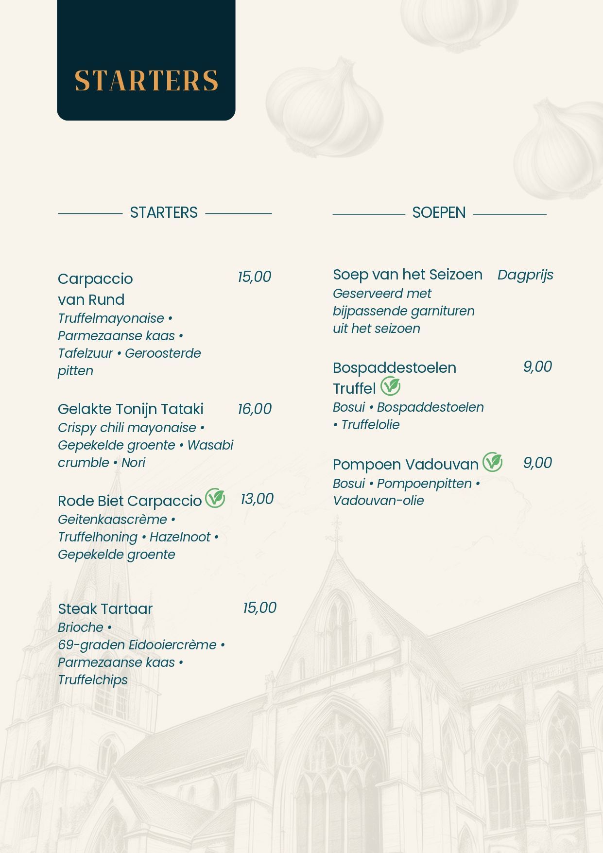 Dinerkaart Hotel Restaurant Crasborn in Thorn pagina hoofdgerechten